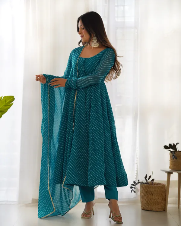 Women_Leheriya_Printed_Georgette_Anarkali_Kurta_Set_Sky_Blue