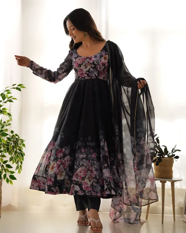 Women_Black_Floral_Printed_Organza_Silk_Anarkali_Gown_Set_With_Dupatta_Pant_Black