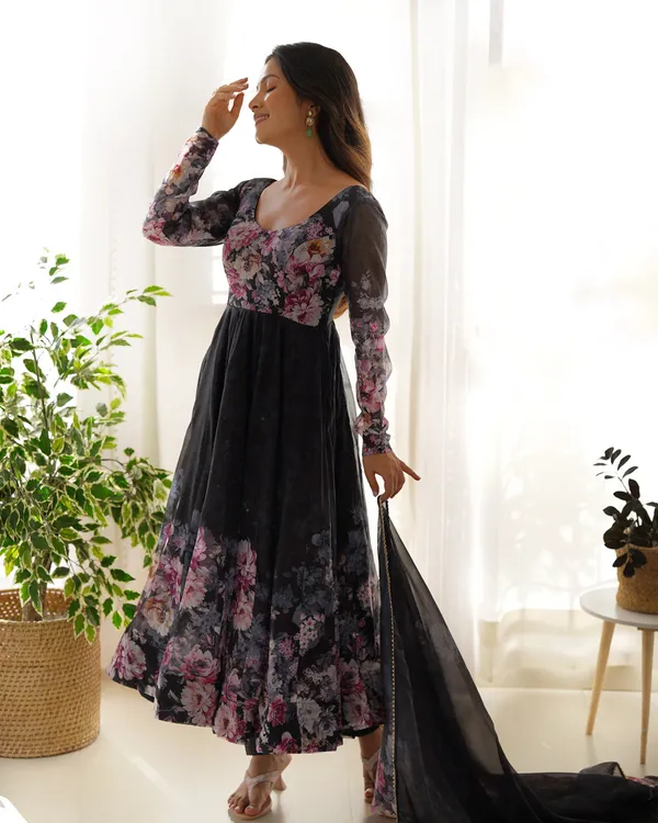 Women_Black_Floral_Printed_Organza_Silk_Anarkali_Gown_Set_With_Dupatta_Pant_Black