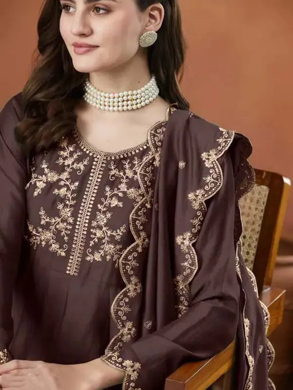 Silk_Embroidered_Anarkali_Kurta_Pant_Dupatta_Set_Brown