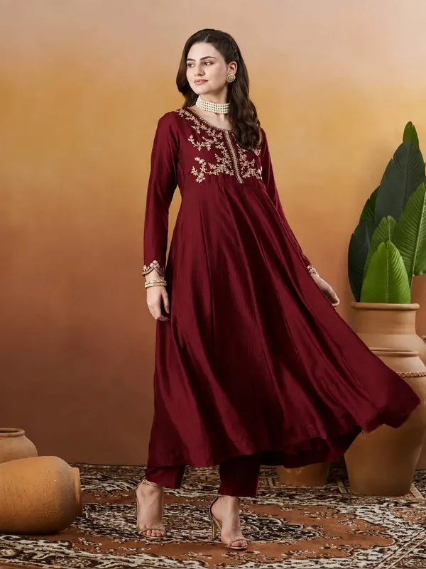 Silk_Embroidered_Anarkali_Kurta_Pant_Dupatta_Set_Maroon