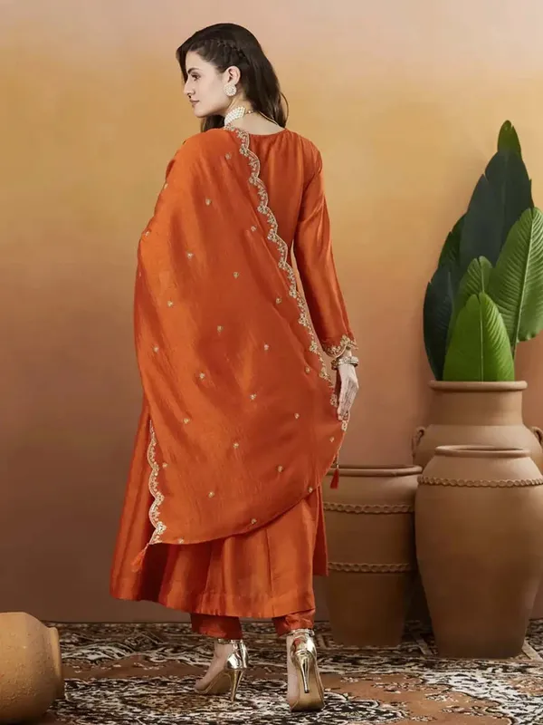 Silk_Embroidered_Anarkali_Kurta_Pant_Dupatta_Set_Orange