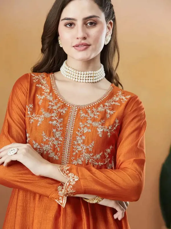 Silk_Embroidered_Anarkali_Kurta_Pant_Dupatta_Set_Orange