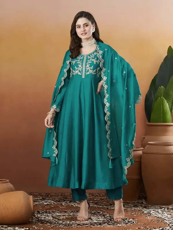 Silk_Embroidered_Anarkali_Kurta_Pant_Dupatta_Set_Rama