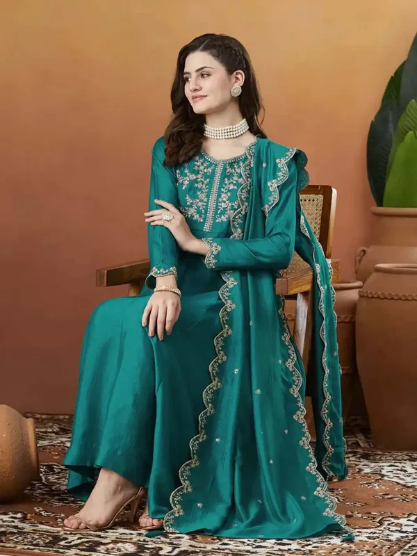Silk_Embroidered_Anarkali_Kurta_Pant_Dupatta_Set_Rama