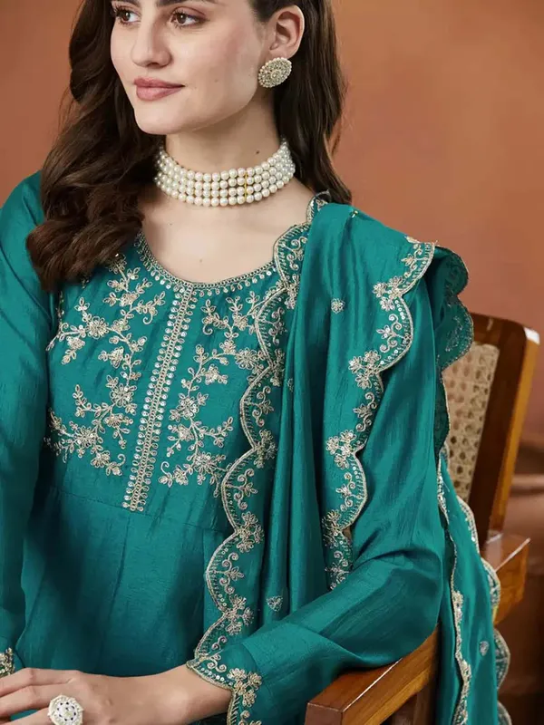 Silk_Embroidered_Anarkali_Kurta_Pant_Dupatta_Set_Rama