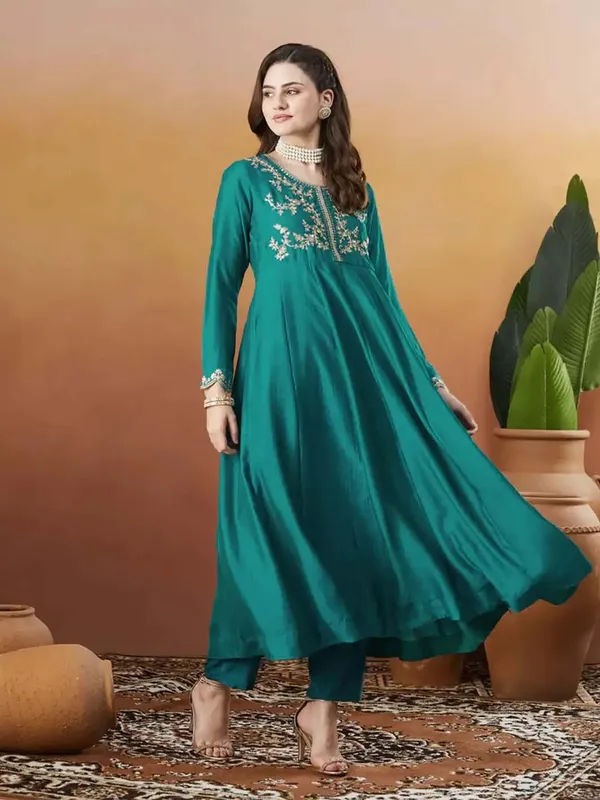 Silk_Embroidered_Anarkali_Kurta_Pant_Dupatta_Set_Rama