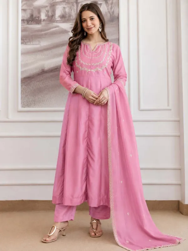 Embroidery_Vichitra_Silk_Anarkali_Kurta_Pant_Set_With_Dupatta_Pink