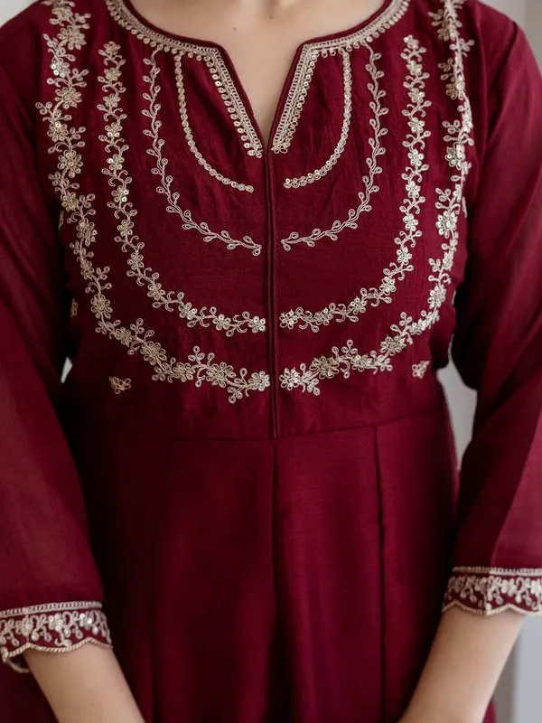 Embroidery_Vichitra_Silk_Anarkali_Kurta_Pant_Set_With_Dupatta_Maroon