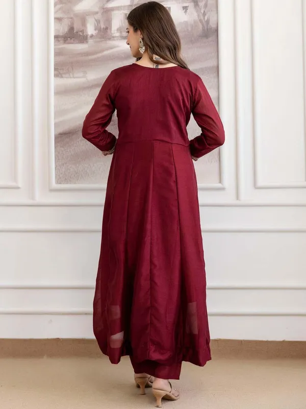 Embroidery_Vichitra_Silk_Anarkali_Kurta_Pant_Set_With_Dupatta_Maroon