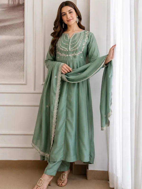 Embroidery_Vichitra_Silk_Anarkali_Kurta_Pant_Set_With_Dupatta_Pista
