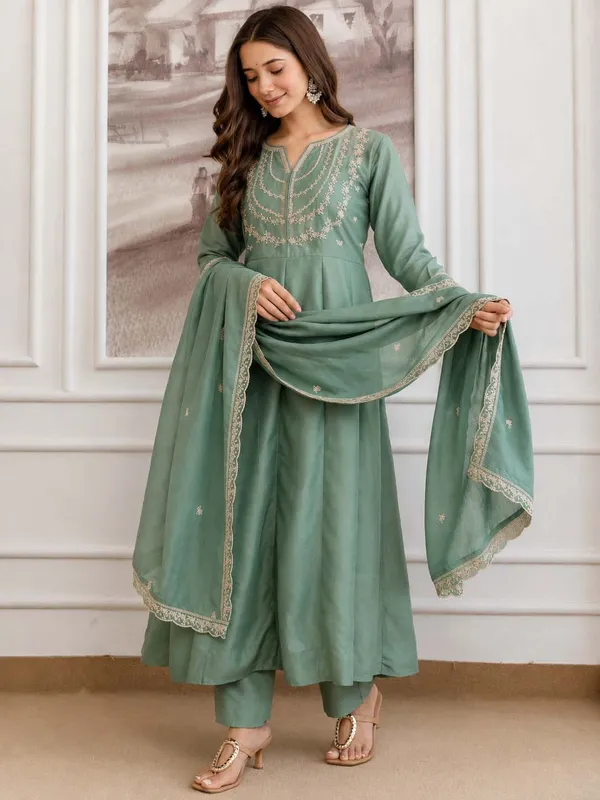 Embroidery_Vichitra_Silk_Anarkali_Kurta_Pant_Set_With_Dupatta_Pista