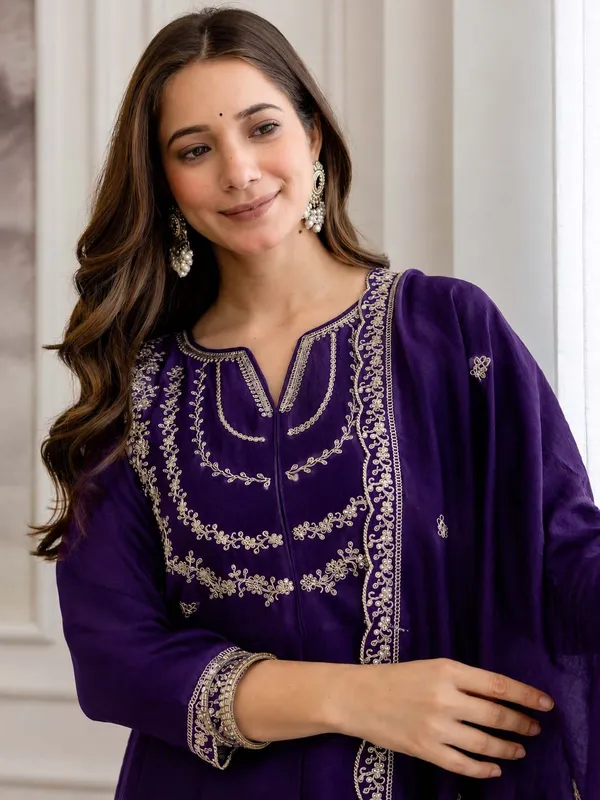 Embroidery_Vichitra_Silk_Anarkali_Kurta_Pant_Set_With_Dupatta_Violet