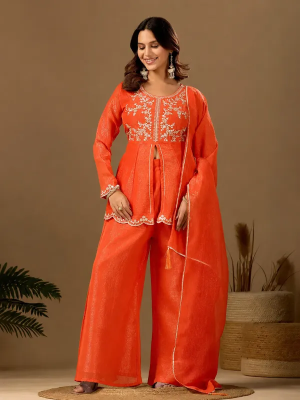 Women_S_Satin_Kurta_Set_With_Elegant_Embroidered_Design_Orange