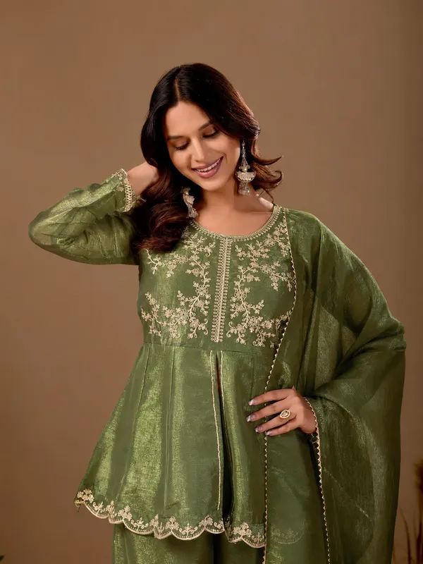 Women_S_Satin_Kurta_Set_With_Elegant_Embroidered_Design_Olive_Green