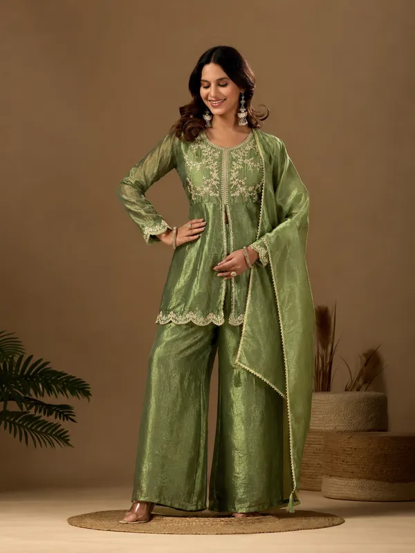 Women_S_Satin_Kurta_Set_With_Elegant_Embroidered_Design_Olive_Green