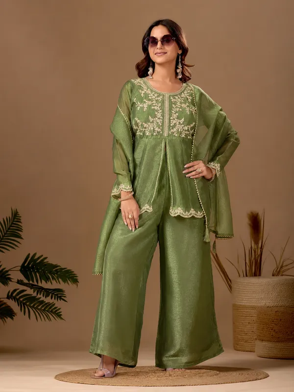 Women_S_Satin_Kurta_Set_With_Elegant_Embroidered_Design_Olive_Green
