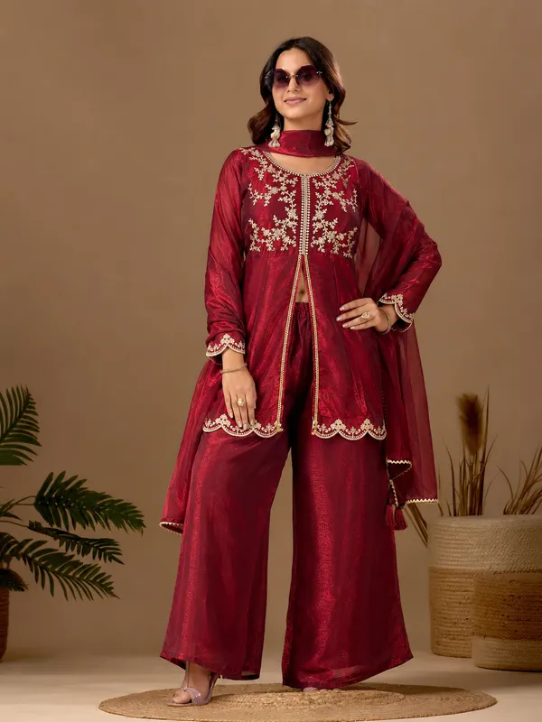 Women_S_Satin_Kurta_Set_With_Elegant_Embroidered_Design_Maroon