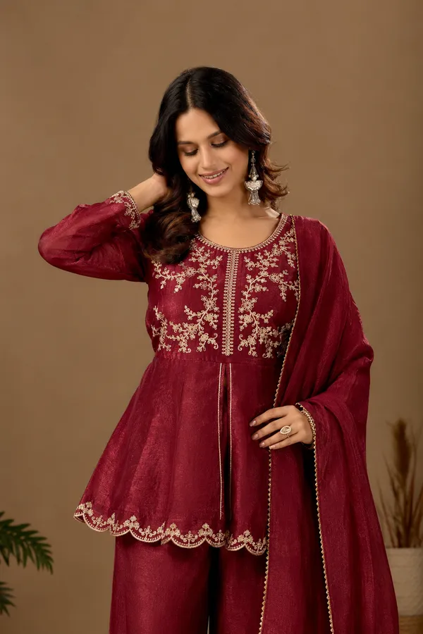 Women_S_Satin_Kurta_Set_With_Elegant_Embroidered_Design_Maroon
