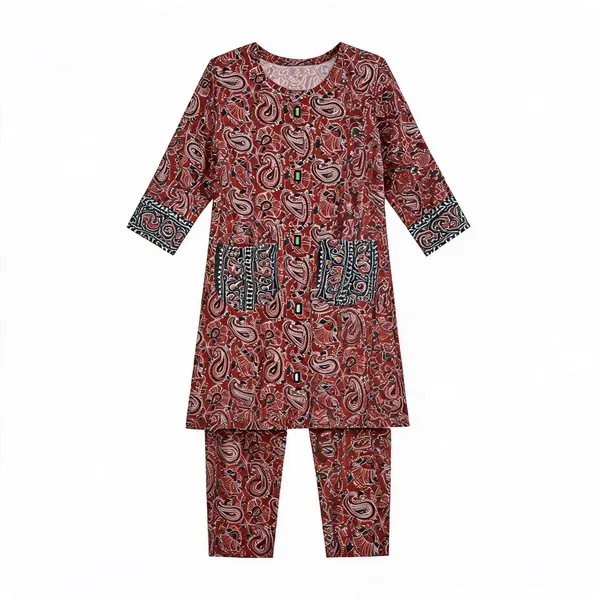 Maroon_Cotton_Printed_Straight_Kurta_Pant_Set_For_Women