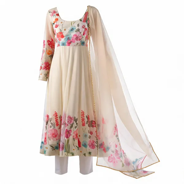 Cream_Organza_Silk_Floral_Flared_Anarkali_Suit_Set_For_Women