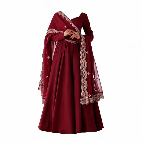 Maroon_Roman_Chanderi_Flared_Anarkali_Gown_Set_For_Women