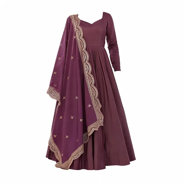 Purple_Roman_Chanderi_Flared_Anarkali_Gown_Set_With_Embroidered_Dupatta_For_Women