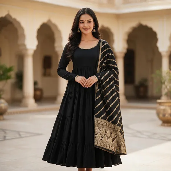 Black_Roman_Chanderi_Fully_Flared_Anarkali_Suit_Set_For_Women