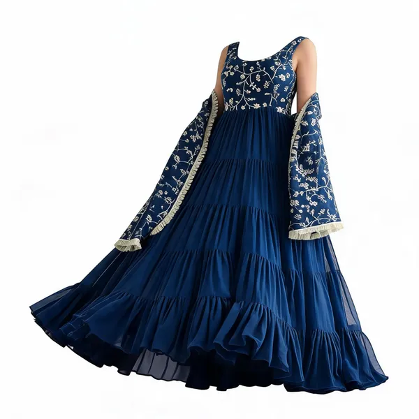 Teal_Georgette_Sleeveless_Embroidered_Anarkali_Gown_Set_For_Women