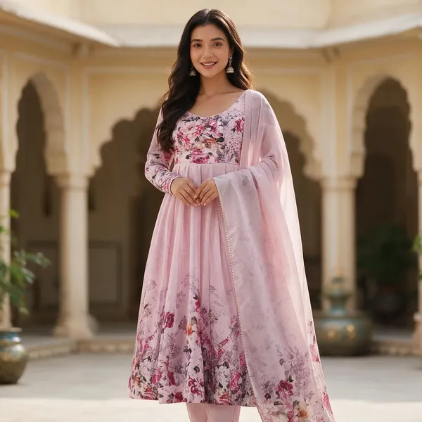 Pink_Organza_Silk_Floral_Flared_Anarkali_Set_With_Dupatta_For_Women