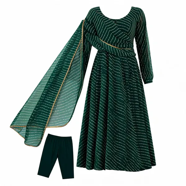 Green_Georgette_Leheriya_Print_Flared_Anarkali_Suit_Set_For_Women