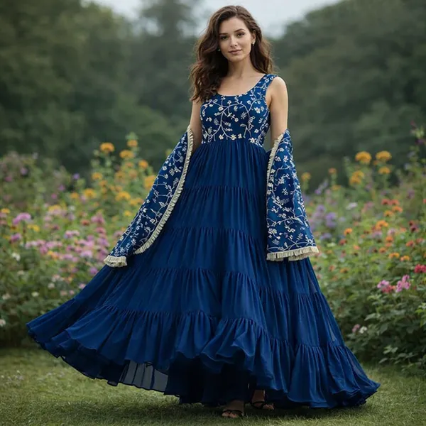 Teal_Georgette_Sleeveless_Embroidered_Anarkali_Gown_Set_For_Women