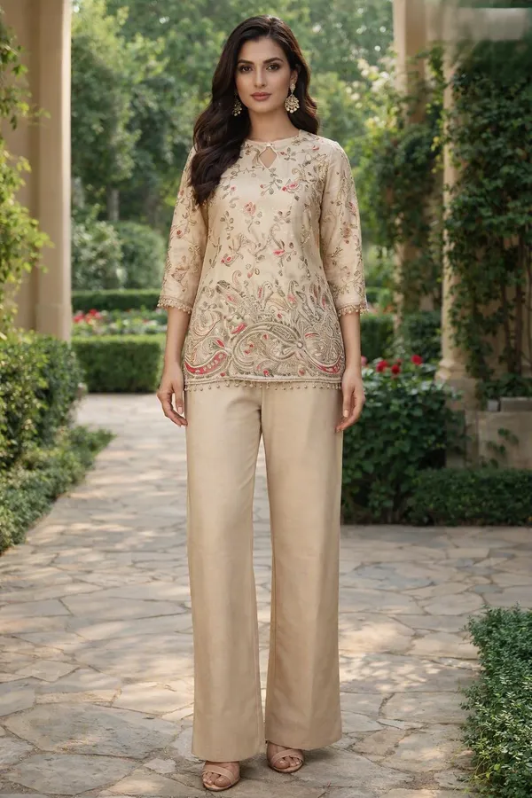 White_Chiffon_Satin_Sequin_Embroidered_Co-Ord_Set_For_Women