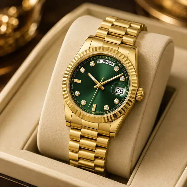 Gold_Stainless_Steel_Green_Dial_Analog_Bracelet_Watch_For_Men