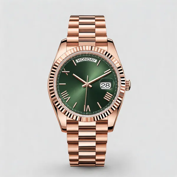 Rose_Gold_Stainless_Steel_Green_Dial_Day_Date_Watch_For_Men