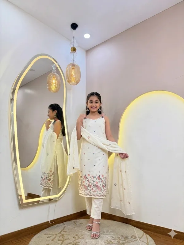 Kids_GIRL_Wear_Attarctive_SLEEV_LESS_MULTI_COLOR_STICH_EMBRODERD_3_Pis_Kurta_AND_PET_WITH_DUPTTA_Set