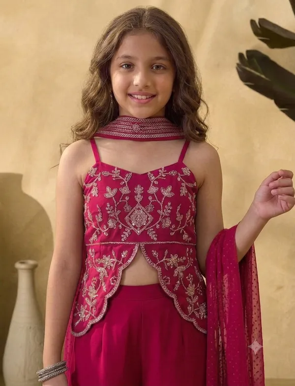 kids_girl__Georgette_Thread_Zari_Sequence_Cording_Embroidered_Top_With_Palazzo_and_Supatta_Fusion_Set|Ethnic_Wear