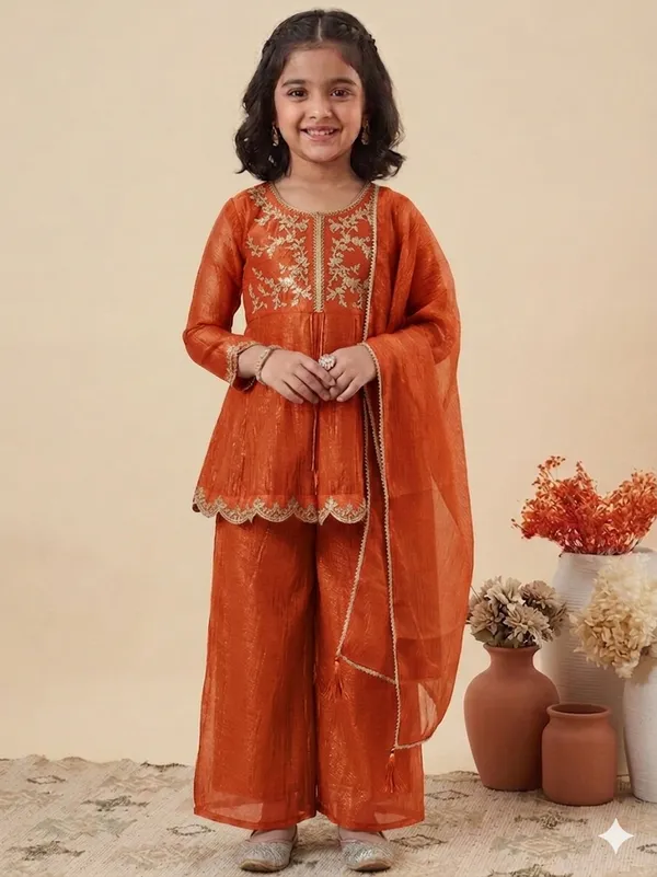 kids_girl_PURE_SILK_KURTI_PALAZZO_DUPATTA_SET.
