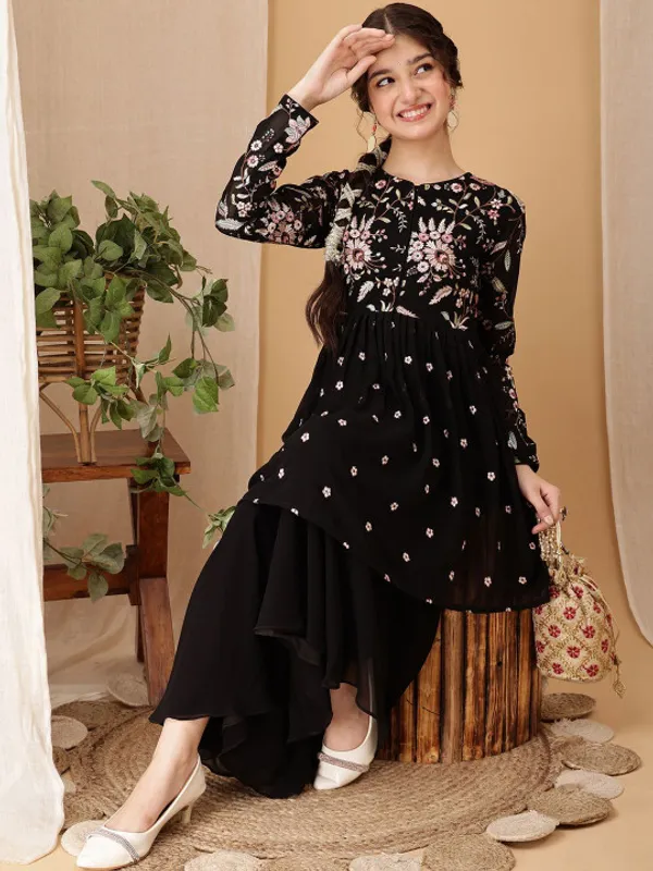 Black_Floral_Print_Anarkali_Set_for_Girls