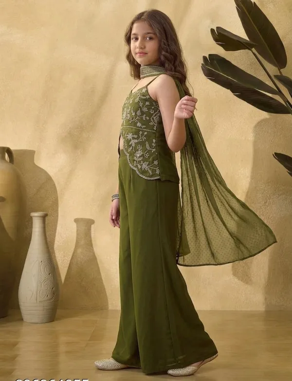 kids_girl__Georgette_Thread_Zari_Sequence_Cording_Embroidered_Top_With_Palazzo_and_Supatta_Fusion_Set|Ethnic_Wear