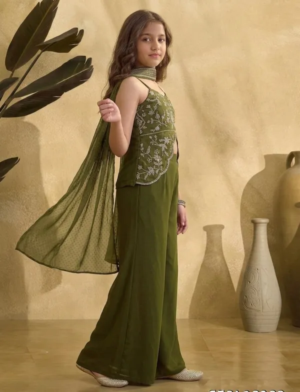 kids_girl__Georgette_Thread_Zari_Sequence_Cording_Embroidered_Top_With_Palazzo_and_Supatta_Fusion_Set|Ethnic_Wear