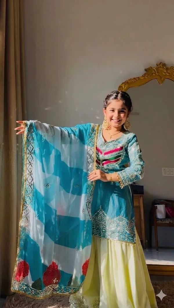 Kids_Wear_Attarctive_embrodered_3_Pis_Kurta_and_sarara_with_duptta_Set