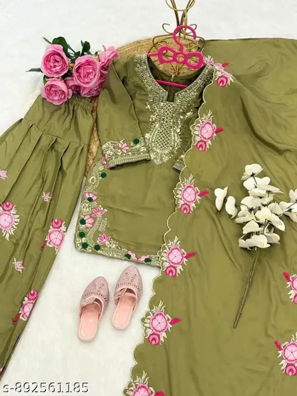 Girls_Ethnic_Whiteand_mehndi_Embroidered_Sharara_Set_with_Dupatta_|_Kids_Festive_Wear_Palazzo_Suit_|_Heavy_Sequence_Work_Party_Outfit