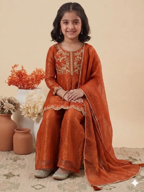 kids_girl_PURE_SILK_KURTI_PALAZZO_DUPATTA_SET.