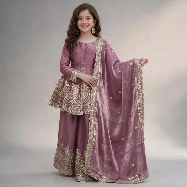 Kids_Wear_Attarctive_Pink_Silk_Embroderyd__3_Pis_Kurta_Set_Pack_Of_3