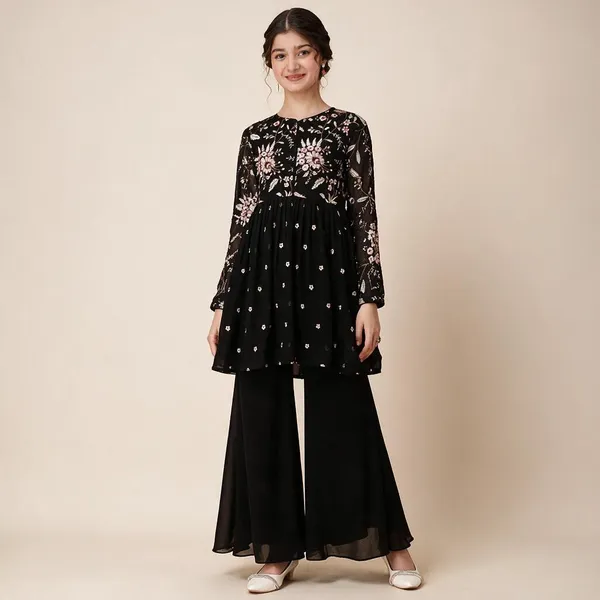 Black_Floral_Print_Anarkali_Set_For_Girls