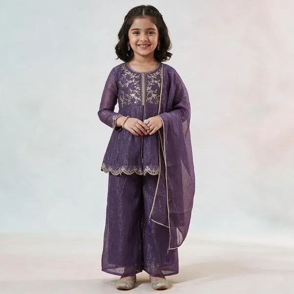 Kids_Girl_Pure_Silk_Kurti_Palazzo_Dupatta_Set_Pack_Of_3