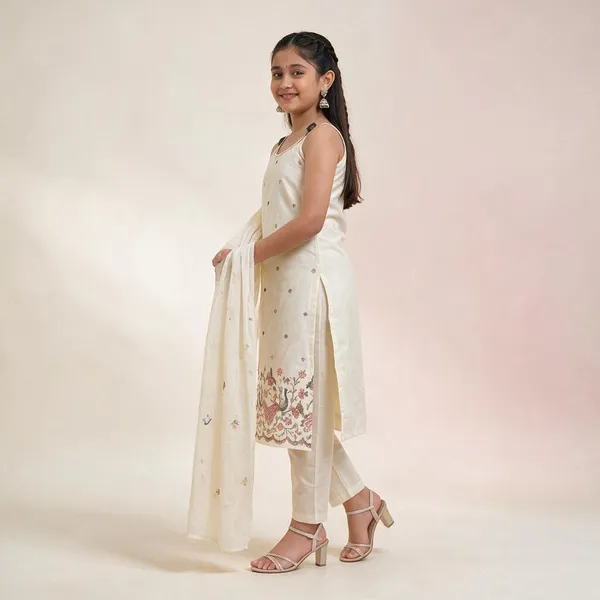 Kids_Girl_Wear_Attarctive_Sleev_Less_Multi_Color_Stich_Embroderd_3_Pis_Kurta_And_Pet_With_Duptta_Set
_Pack_Of_3