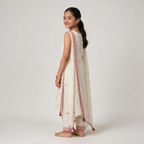 Kids_Girl_Wear_Attarctive_Sleev_Less_Red_Stich_Embroderd_3_Pis_Kurta_And_Pet_With_Duptta_Set
_Pack_Of_3