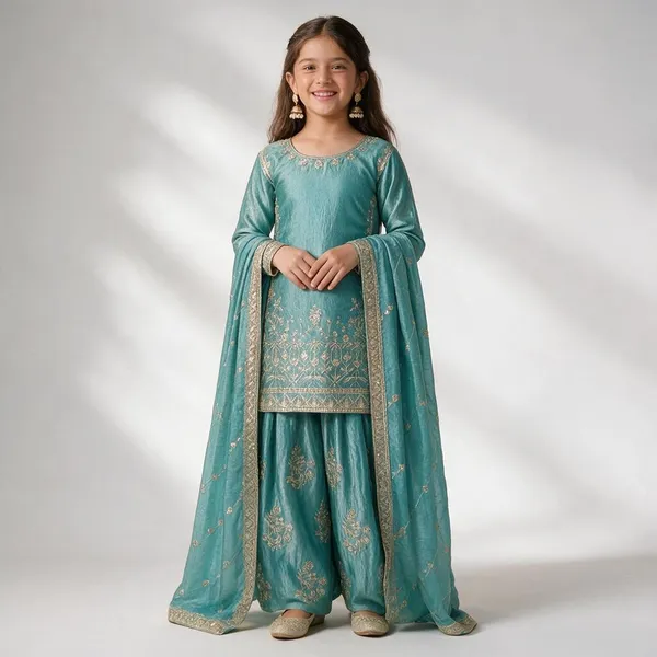 Kids_Wear_Attarctive_Embrodered_3_Pis_Kurta_And_Plazo_With_Duptta_Set_Pack_Of_3